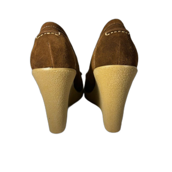 Kelsi Dagger 4” wedge heel brown suede penny loafer size 10 NWOT - Picture 3 of 14